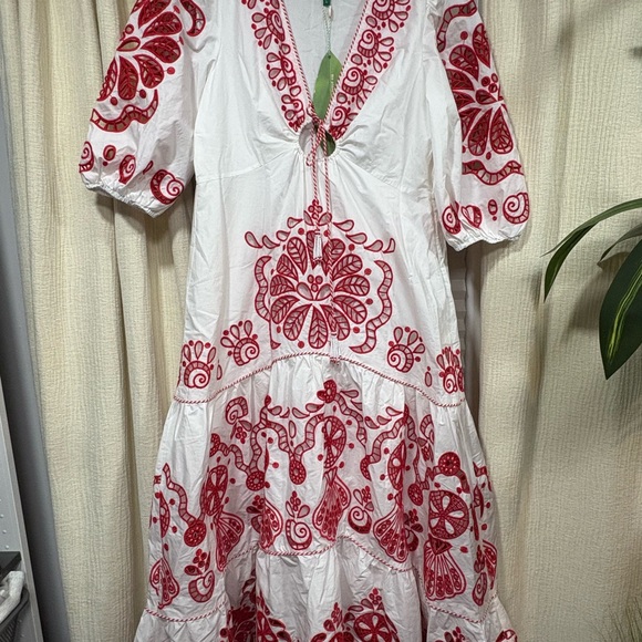 FARM Rio White Maxi Dress with Red Floral Embroidery - Picture 4 of 5